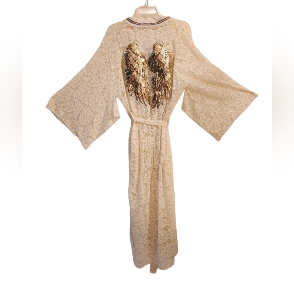 Sequin Golden Leave Off White Kimono  Size Small To Medium